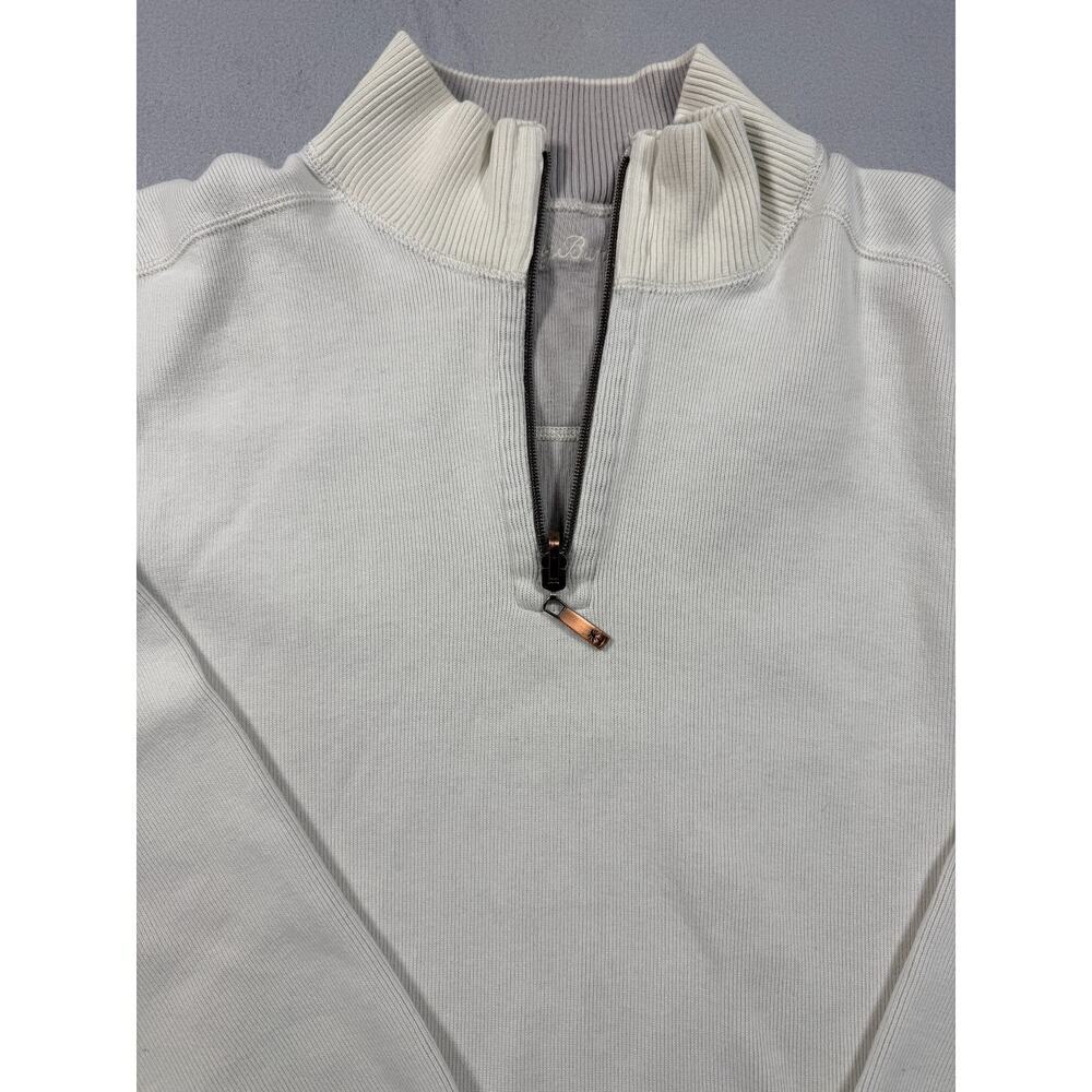 Tommy Bahama Mens Cream Quarter Zip Pullover Ribbed Cotton Sweater L Large